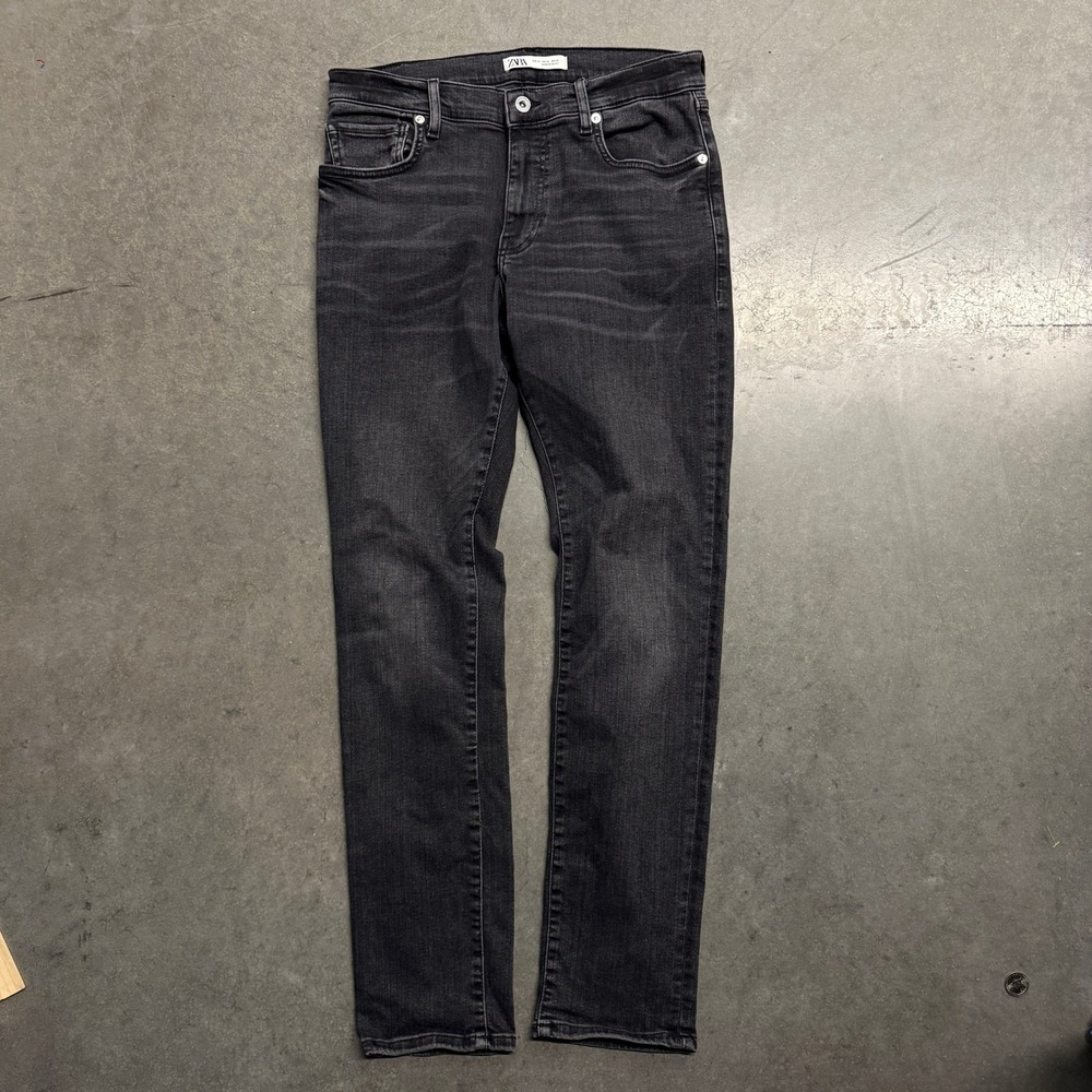 Zara Man Slim Fit Jeans Washed Black Denim Size 32 3655